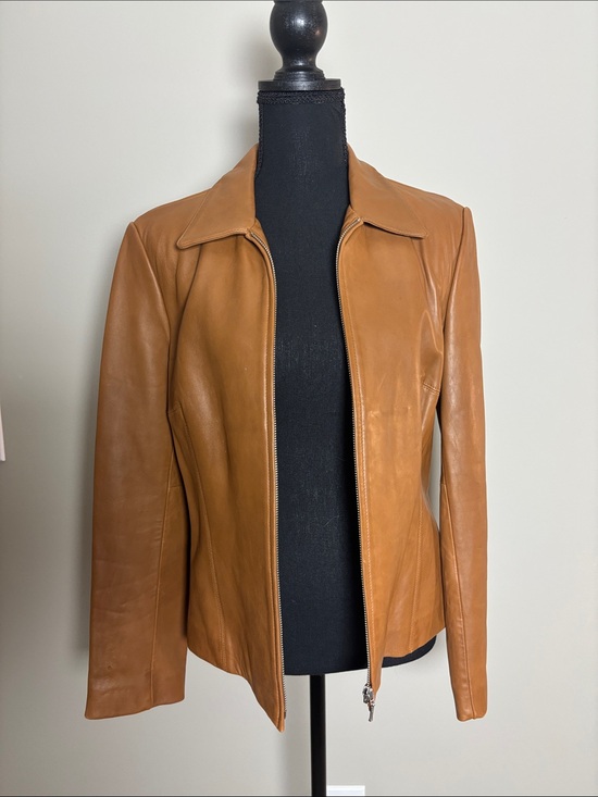 Ann Taylor Jackets & Blazers - Vintage Ann Taylor Camel Leather Zip Jacket